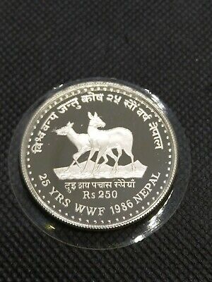 250 Rupees 1986 Nepal Silver Proof 25th Anniversary Of The World Wildlife Fund