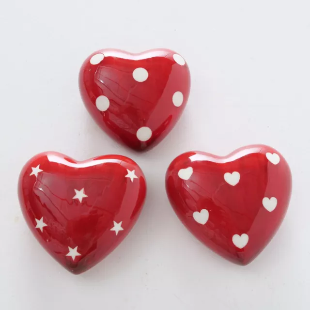 Decorazione Cuore Rosso 8x8 CM 3er Set Dolomite Pietra Con Puntini Stelle