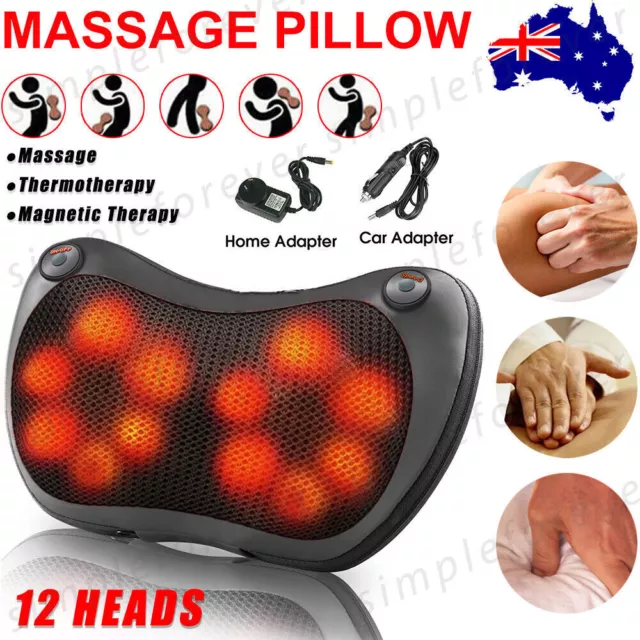 12 Heads Neck Massager Back Body Massage Pillow Shoulder Cushion Shiatsu Heating