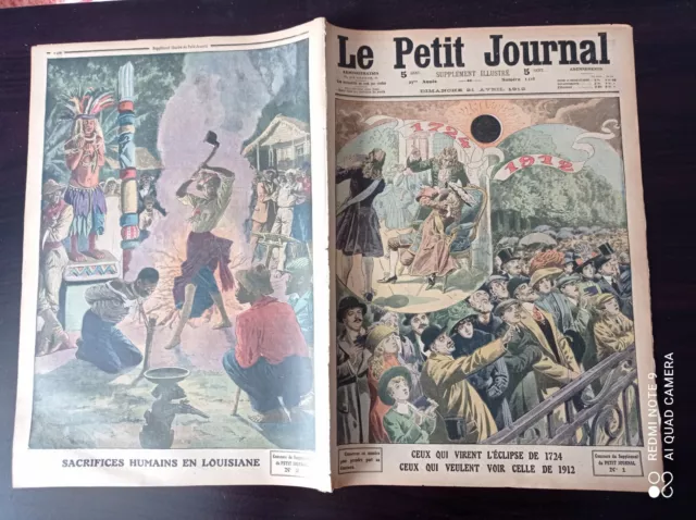 Le petit journal 1912 1118 éclipse soleil USA louisiane décapitation sacrifice