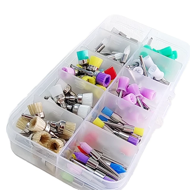 100Pcs Dental Rubber Prophy Polisher Polishing Cup Brush Latch Mixed Type Color