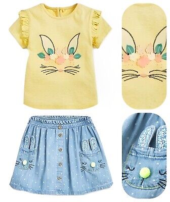 Per bambina Next Bunny gonna Outfit Set Top T-shirt Età 12-18 1.5-2 ANNI NUOVO CON ETICHETTA Pasqua