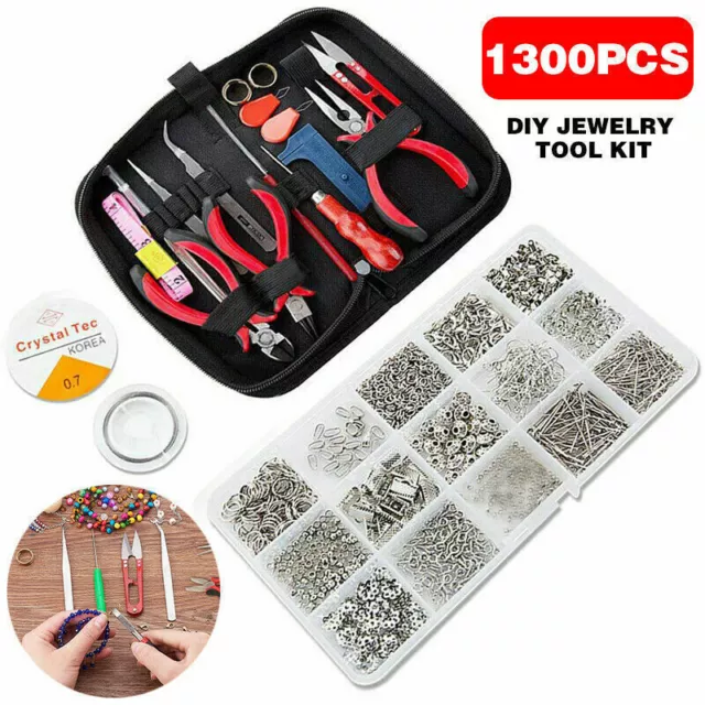 1300pcs Schmuckherstellung Bastelset Zangen Werkzeug Set Schmuck Basteln DIY