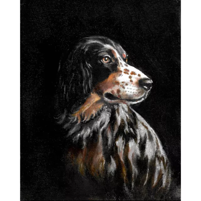 ✿ ORIGINAL Oil Portrait Painting TRICOLOR ENGLISH SETTER Artist Signed Dog Art
