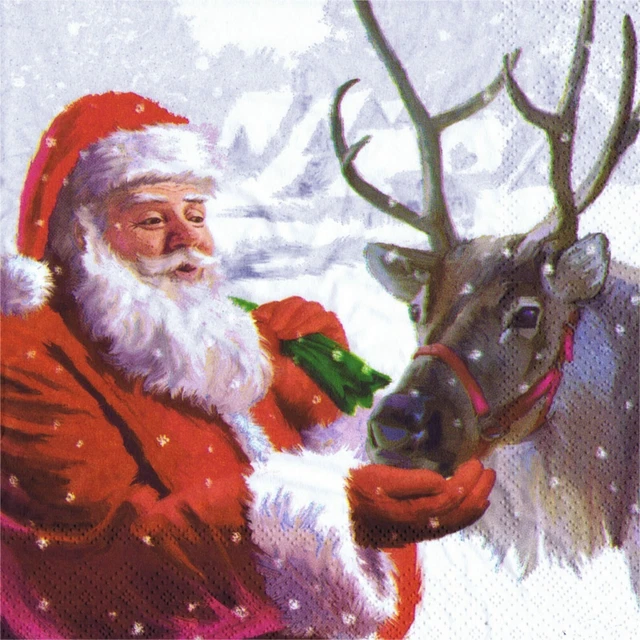 Serviettes en papier Père Noël et renne. Napkins Christmas Santa Claus&reindeer