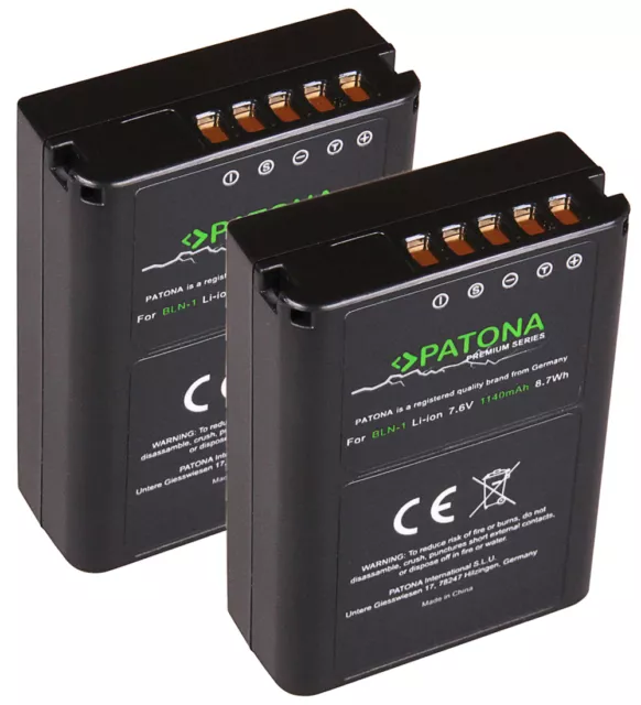 2 x Patona Premium Akku 1140mAh BLN-1 PS-BLN1 für Olympus Kamera - mit Infochip