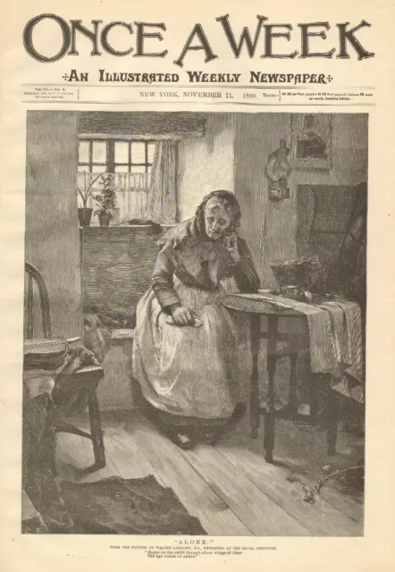 Elderly Woman, Alone, by Walter Langley, Vintage 1890 Antique Art Print