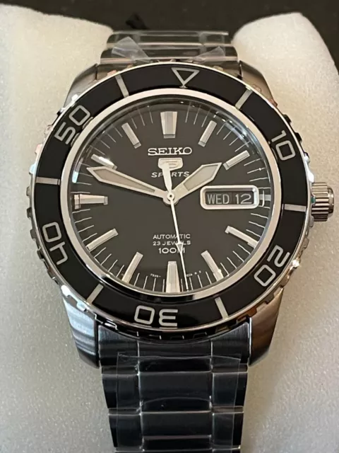 Seiko 5 Sports Automatic Black Dial Steel Bracelet Mens Watch SNZH55K1