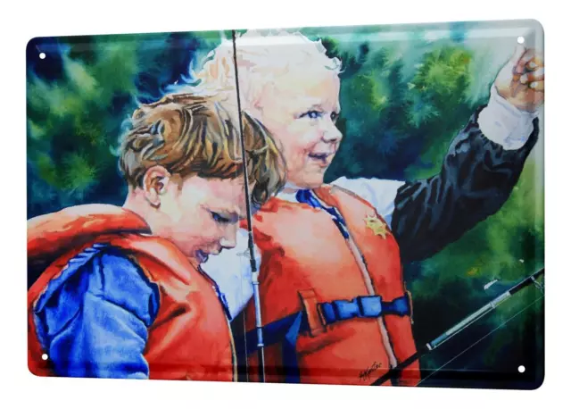 H. L. Koehler Plaque Émaillée Maison De Pêcheur À La Ligne Enfants de pêche gile