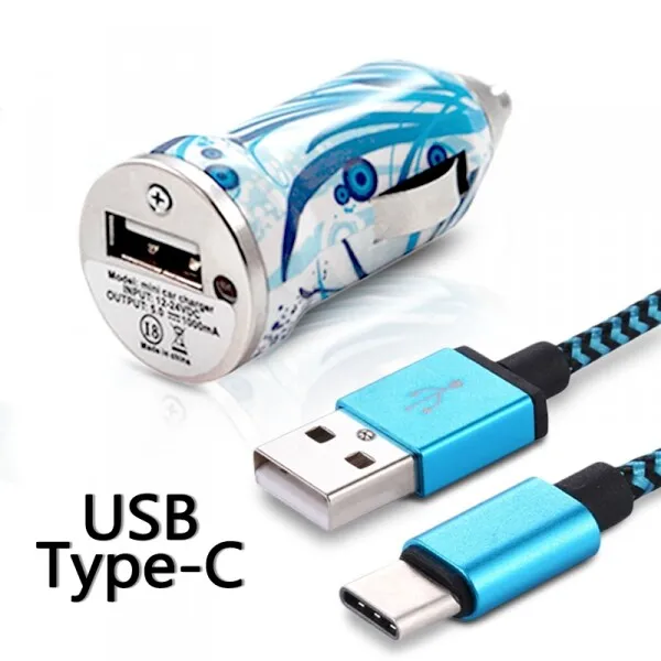 Chargeur Voiture Allume-Cigare Motif HF08 Câble USB Type C pour Nokia 2.3