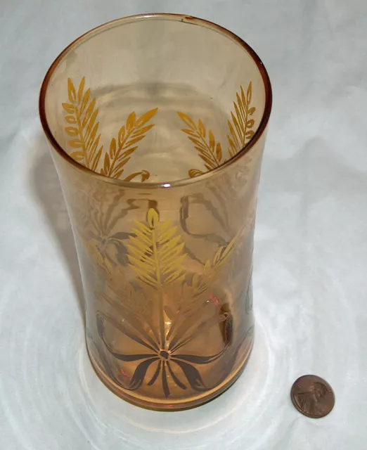 (1) Vtg Libbey 6.5 " Blé Ruban Noeud Ambre Doré de Rechange Gobelet Verre GD