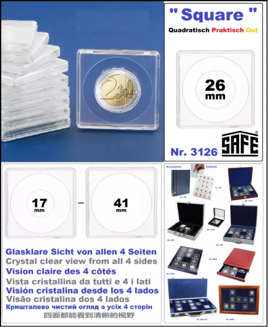 Münzkapseln Square 26 mm quadratisch 50mm Glasklar SAFE 3126-PA 1 x Pack