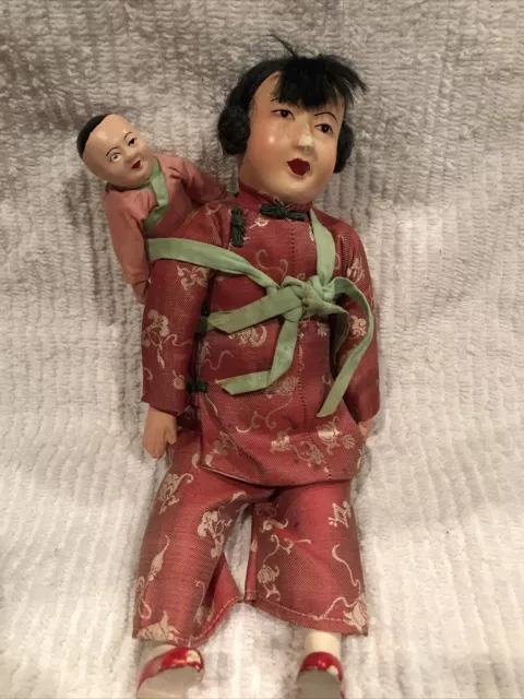 11” Antique Porcelain Korean? China? Doll - Mom And Her Baby