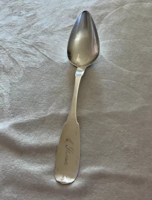 CIVIL WAR ERA antique SS Newton, Coin Silver Serving Spoon Monogram