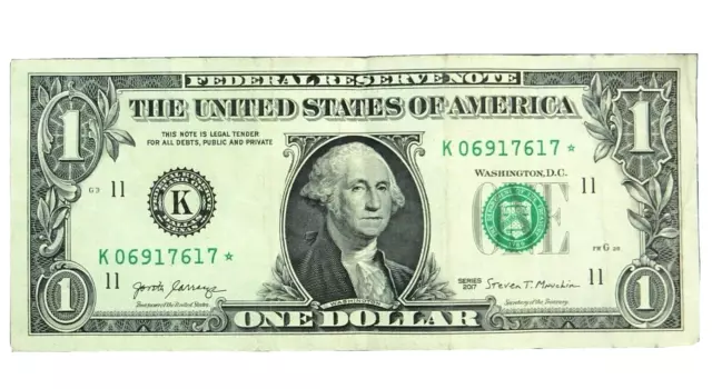 2017(1)  $1 (One Dollar) – *Star Note* – Currency, Bill ⭐617⭐