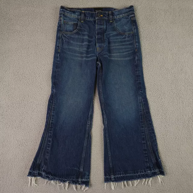 Marc Jacobs Jeans Womens 26 Blue Wide Leg Crop Button Fly Raw Hem Baggy Denim