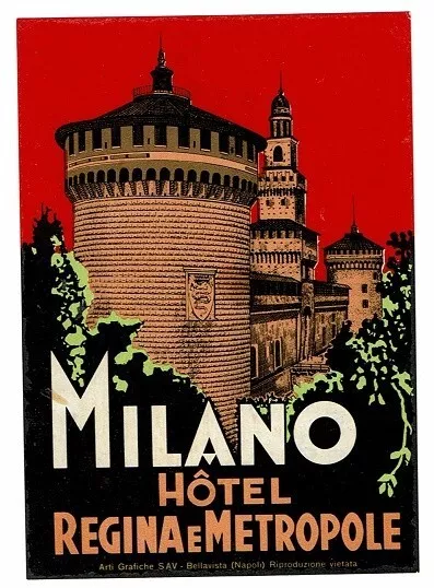 HOTEL REGINA E METROPOLE luggage DECO label (MILANO)