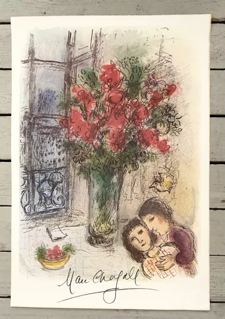 MARC CHAGALL, BOUQUET  LES FLEURS ROUGES - Orig. LITHOGRAPHIE - MOURLOT 1973