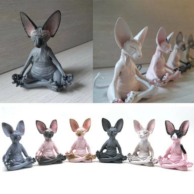 Model Doll Toys Hairless Cat Figurine Collectible Sphynx Cat Meditate Home Decor