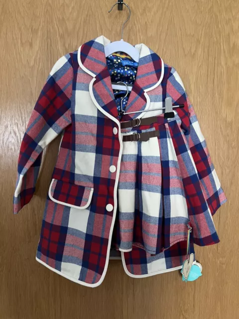 Little Bird by Jools Oliver Girls Red Blue Plaid Jacket and Skirt (Size 4-5Yr)