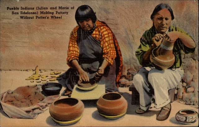 Pueblo Indians making Pottery without potter's wheel ~ unused postcard sku537