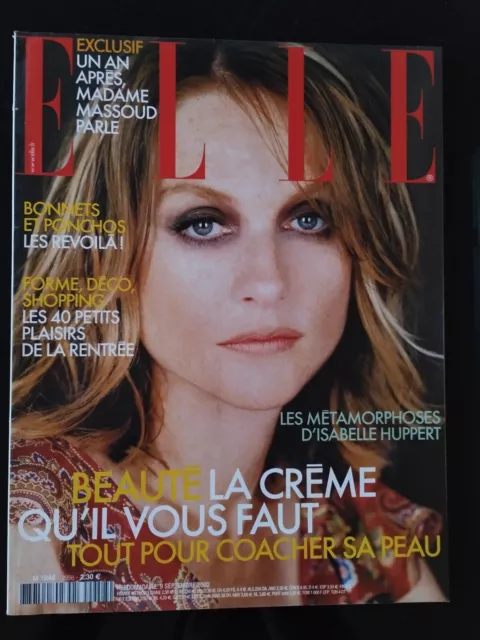 ELLE Magazine n°2958 du 9/09/2002; Isabelle Huppert/ Anne Sinclair/ Lingerie