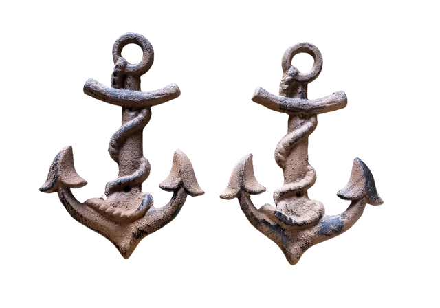 2 pc Cast Iron 8" Large Anchor Wall Hook Sets Rustic Brown