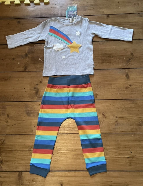 Abito biologico Frugi nuovo con etichette Oscar jogger arcobaleno e top bambini 12-18 mesi 2