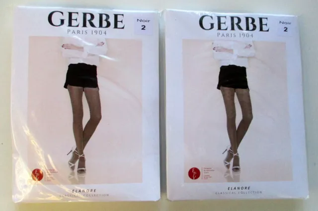 Neufs. GERBE. Lot de 2 Collants Coton "ELANORE". Taille 2. Noir. Jamais portés.