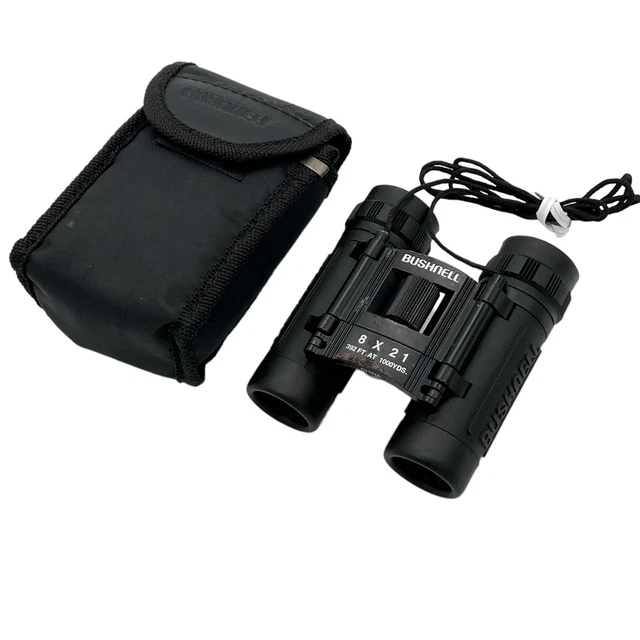 Small Binoculars Bushnell Folding 8x21 Compact Black With Soft Case Field Event