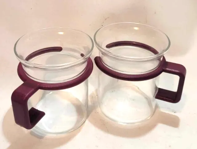 2x  bistro Bodum Vintage Glass Coffee Mugs red Plastic Handles Retro