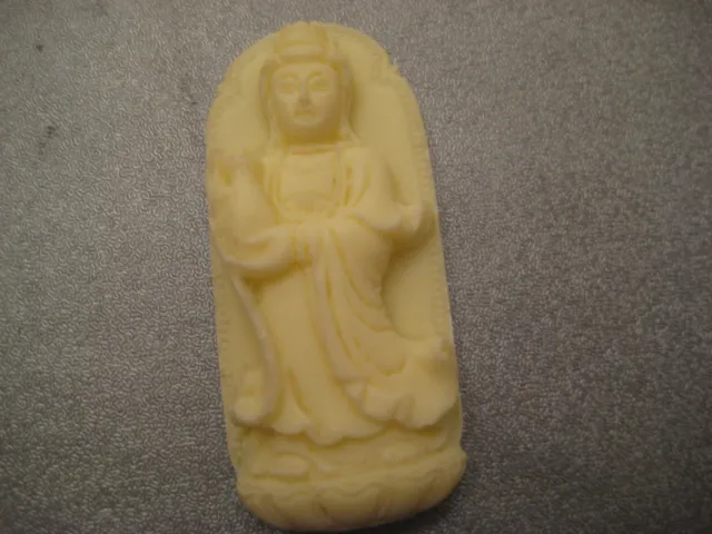 Polymer Carved White Guan-yin Buddha Pendant 1 pc
