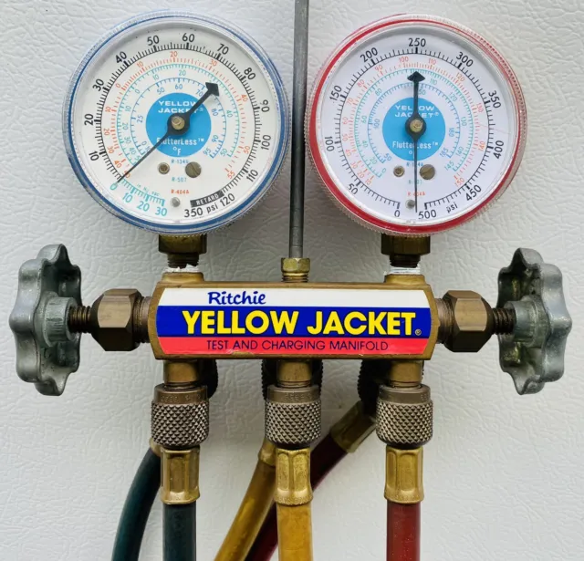 Yellow Jacket Test and Charging Manifold Gauges & 3 Hoses