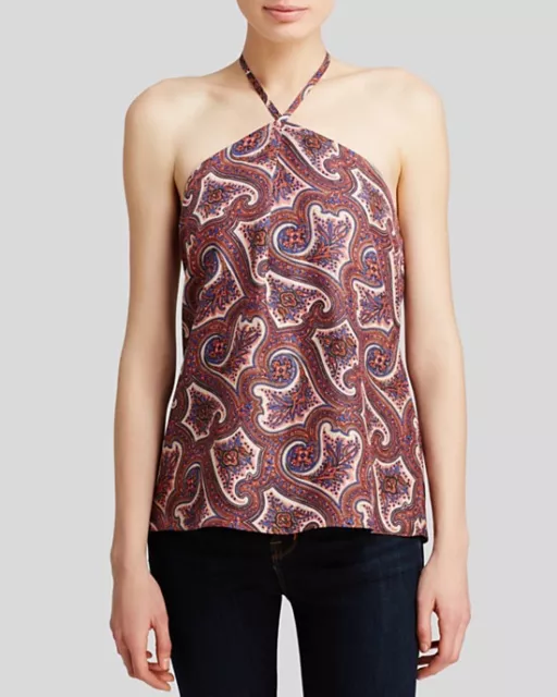 NWT- Theory Stasinia Verdana Paisley Printed Silk Halter Top, Multi - Size Small