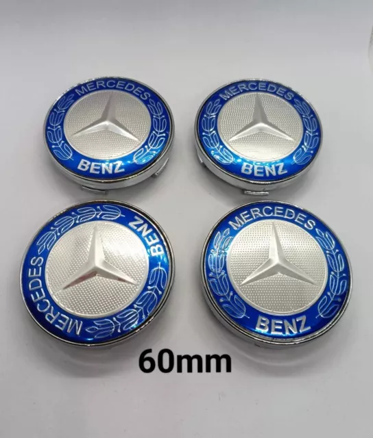 4x Cache Moyeu Logo Mercedes Bleu Gris Centre Roue 60mm