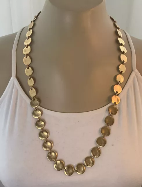 Premier Designs Circle Link Hammered Finish Long Necklace Gold Tone 680