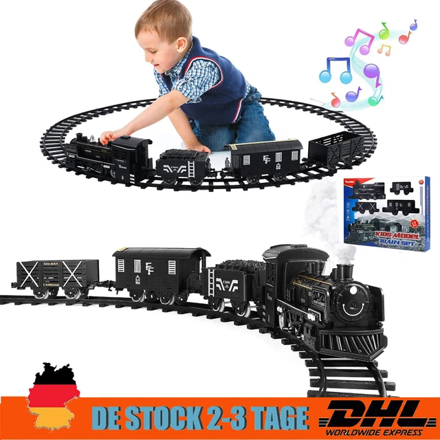  ELEKTRISCHER ZUG SET Eisenbahn Schienen Spielzeug mit Dampflokomotive 