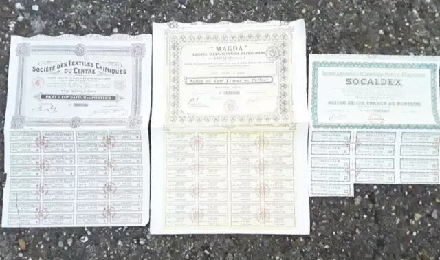 Lot d'annciennes actions Bons au porteur de diverses sociétés.