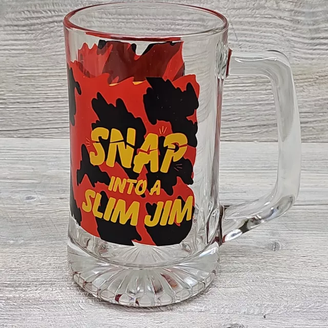 Snap Into a Slim Jim 7" Heavy Duty Glass Mug Beer Stein Red Black Yellow