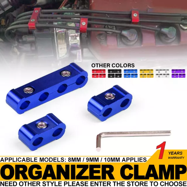 3Pcs Blue Aluminum Engine Spark Plug Wire Separator Divider Organizer Clamp Kit