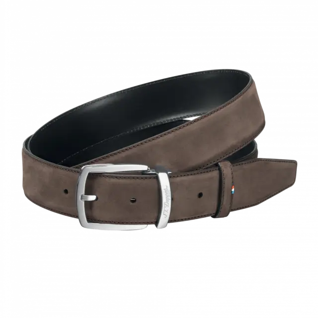 S.T. Dupont 35mm Brown Nubuck Leather Belt, Palladium Buckle, 8210182 New In Box