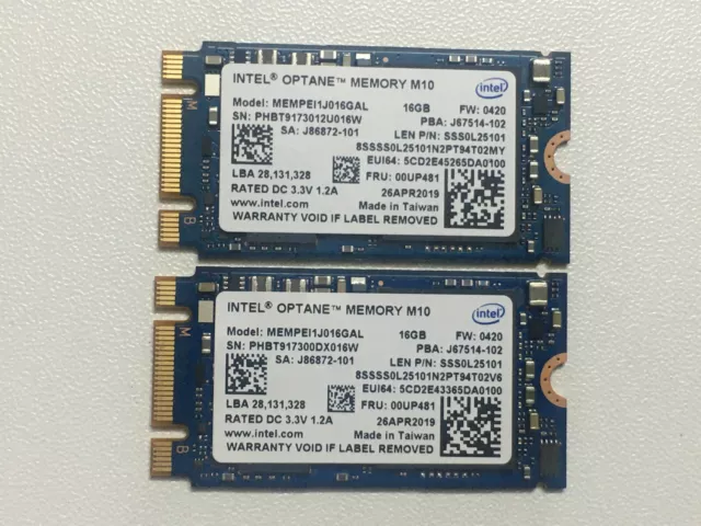 2 pcs Intel Optane Memory M10 SSD M.2 2242 MEMPEI1J016GAL 16GB PCIe3.0 3D Xpoint
