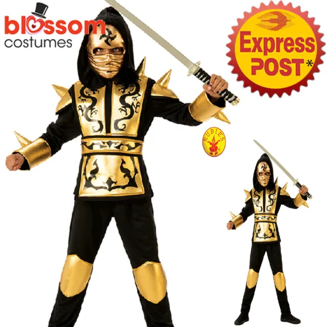 CK1260 Boys Gold Ninja Costume Japanese Fighter Warrior Martial Child Book Week