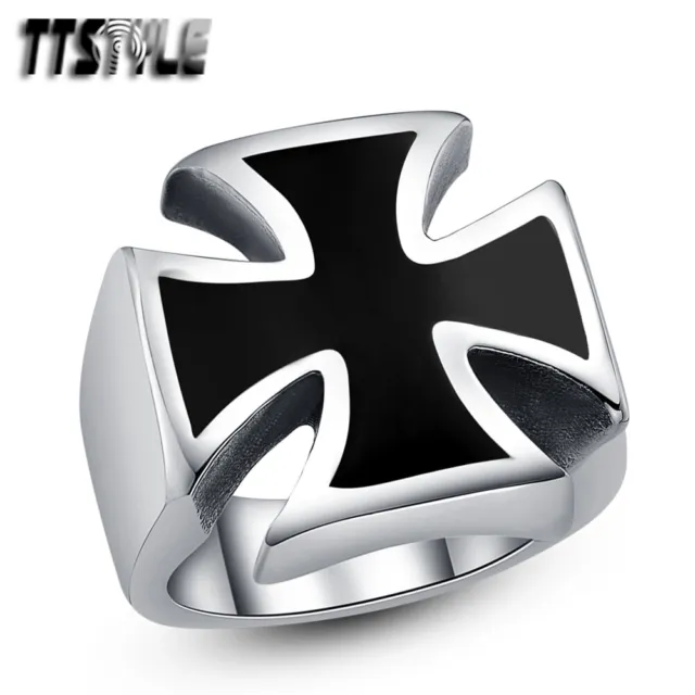 Quality TTstyle THICK 316L Stainless Steel Black Iron Cross Ring Choose Size