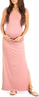 Mother Bee Maternity Short Sleeve Bodycon Maternity Dress with Ruched Side Slits
