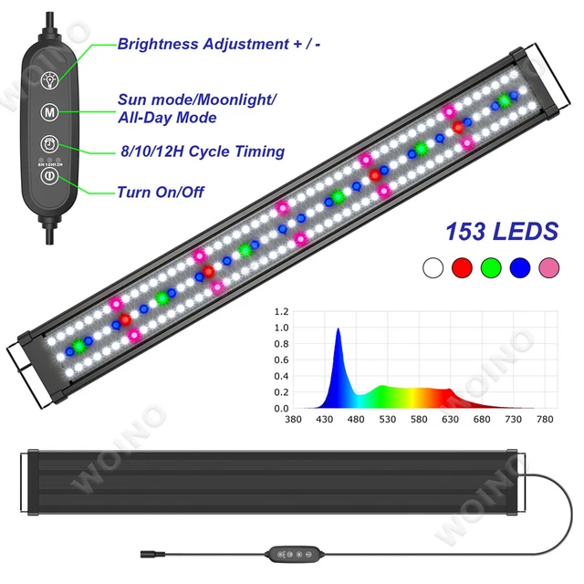 24 30 48inch Aquarium Light Fish Tank Timer Full Spectrum 5 Color Day/Night Mode