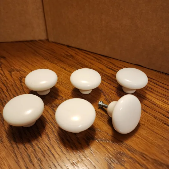 White Porcelain Cabinet Drawer Knobs Pulls 1.5 Inches W/hardware. 6 Pcs