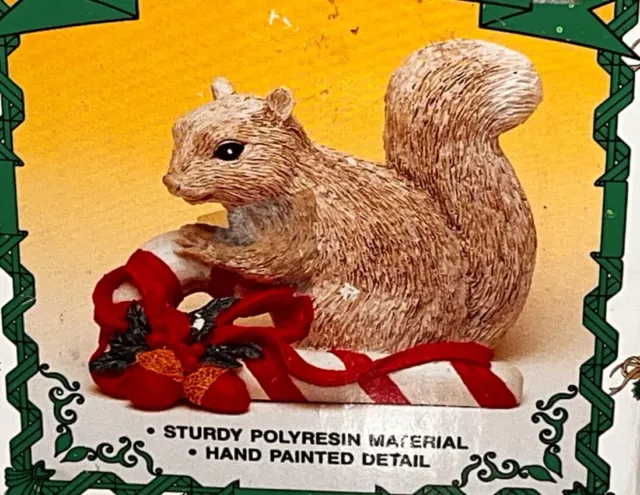 Squirrel Figurine vtg Christmas decor Candy cane pet in box Tom Rubel polyresin