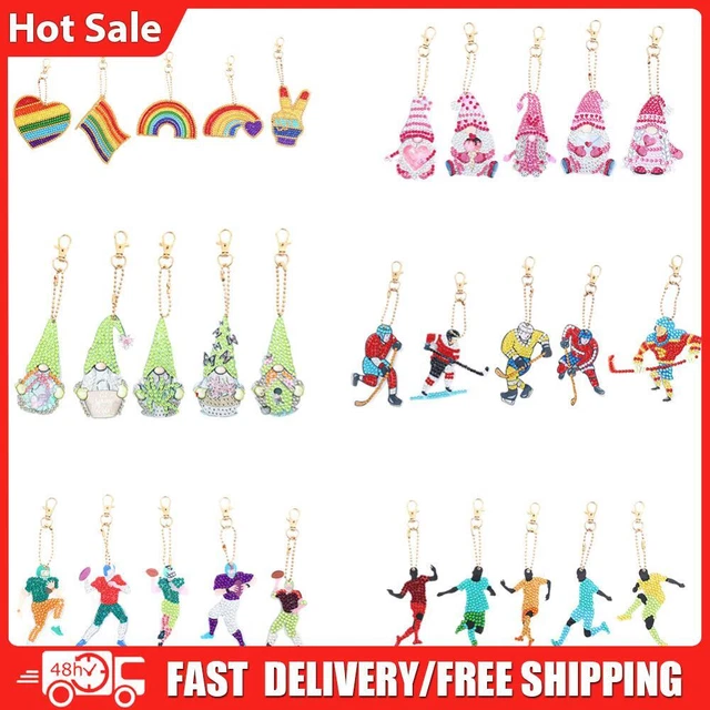 5pcs Diamond Keychains Handmade DIY Cartoon Pattern Double-sided Kid Adult Gifts