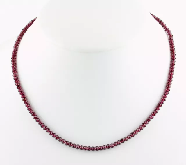 Natural Garnet 925 Silver Strand Necklace Gemstone Dark Red Colour 12/36 in